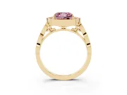 Princess Cut Vintage Scalloped Halo Engagement Ring Setting for a Fancy Pink Lab-Grown Diamond | Pave Band | Yellow Gold