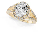Oval Halo Engagement Ring Setting | V-Split Pavé Band | Yellow Gold