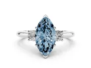 Fancy Blue Three-Stone Marquise Cut Diamond Ring Set in Silver with Prong Setting and Plain Band