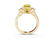Fancy Yellow Three-Stone Radiant Cut Diamond Pavé Band Ring Set in Yellow gold with Prong-Set Trio