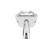 Asscher Cut Diamond Halo Engagement Ring Set in White gold with Plain Split Shank and Prong Setting