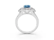 Fancy Blue Radiant Cut Diamond Halo Split Shank Engagement Ring Set in Platinum with Prong-Held Center Stone