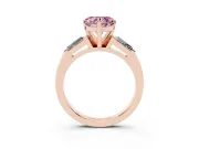 Heart-Shaped Three Stone Engagement Ring Setting for a Fancy Pink Lab-Grown Diamond | Tapered Baguettes | Rose Gold