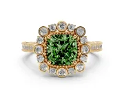 Cushion Cut Scalloped Halo Engagement Ring Setting for a Fancy Green Lab-Grown Diamond | Milgrain Edges | Yellow Gold