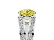 Fancy Yellow Round Cut Diamond Split Shank Ring Set in Silver with Pavé Band and Prong Setting