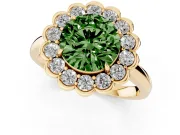 Round Scalloped Cluster Halo Engagement Ring Setting for a Fancy Green Lab-Grown Diamond | Plain Band | Yellow Gold