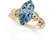 Marquise Leaf Pavé Engagement Ring Setting for a Fancy Blue Lab-Grown Diamond | Yellow Gold