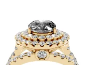 Oval Double Halo Split Shank Engagement Ring Setting for a Black Center | Pavé Strands | Yellow Gold