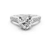 Heart-Shaped Graduated Pavé Solitaire Engagement Ring Setting | Wide Pavé Row Band | White Gold