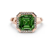 Fancy Green Asscher Cut Diamond Halo Ring Set in Rose gold with Cathedral Band and Prong Setting