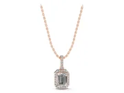Emerald Cut Diamond Halo Pendant Set in Rose gold with Prong-Set Center