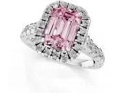 Emerald Cut Accented Halo Engagement Ring Setting for a Fancy Pink Lab-Grown Diamond | White Gold