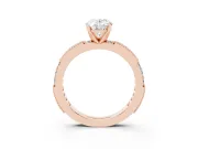 Oval Cut Diamond Solitaire Ring Set in Rose gold with Slim Pavé Band and Prong Setting