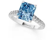 Radiant Cut Hidden Halo Pave Engagement Ring Setting for a Fancy Blue Lab-Grown Diamond | Claw Prongs | White Gold