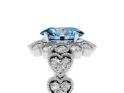 Oval Scalloped Halo Engagement Ring Setting for a Fancy Blue Lab-Grown Diamond | Heart Pavé Band | Platinum