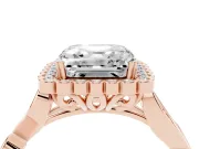 Asscher Cut Vintage Leaf Halo Engagement Ring Setting | Graduated Vine Shank | Rose Gold