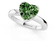 Fancy Green Heart Cut Diamond Solitaire Ring Set in White gold with Prong Head and Smooth Polished Band