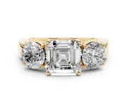Asscher Cut Three Stone Engagement Ring Setting | Wide Plain Band | Yellow Gold