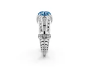 Fancy Blue Round Cut Diamond Vintage-Inspired Milgrain Ring Set in Silver with Accent Split Shank