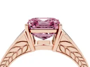 Fancy Pink Asscher Cut Diamond Split Shank Ring Set in Rose gold with Pavé Band and Prong Setting
