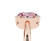 Fancy Pink Oval Cut Diamond Halo Engagement Ring Set in Rose gold with Plain Split Shank and Prong Setting