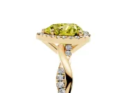 Fancy Yellow Heart Cut Diamond Halo Twisted Band Ring Set in Yellow gold with Prong Setting