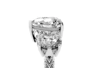Heart Cut Diamond Three-Stone Ring Set in White gold with Milgrain Band