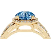 Round Halo Engagement Ring Setting for a Fancy Blue Lab-Grown Diamond | Split Shank | Yellow Gold