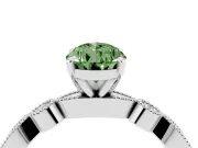 Fancy Green Pear Cut Diamond Solitaire Engagement Ring Set in White gold with Milgrain Bezel Accent Band