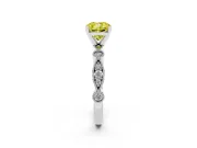 Fancy Yellow Cushion Cut Diamond Solitaire Engagement Ring Set in Silver with Milgrain Bezel Accent Band
