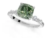 Cushion Cut Pavé Engagement Ring Setting for a Fancy Green Lab-Grown Diamond | Alternating Accents | White Gold