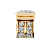Emerald Cut Half Bezel Engagement Ring Setting | Double Row Channel Band | Yellow Gold