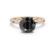 Round Hidden Halo Engagement Ring Setting for a Black Center | Thin Plain Band | Rose Gold