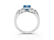 Fancy Blue Asscher Cut Diamond Cluster Ring Set in Platinum with Round Accent Stones and Prong Setting on a Plain Band