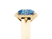 Fancy Blue Radiant Cut Diamond Halo Ring Set in Yellow gold with Cathedral Band and Prong Setting