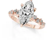 Marquise Cut Diamond Solitaire Vine Band Ring Set in Rose gold with Round Accents and Prong Setting
