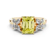 Fancy Yellow Emerald Cut Diamond Floral Cluster Ring Set in Yellow gold with Marquise Petals and Prong Setting
