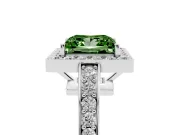 Fancy Green Princess Cut Diamond Halo Pavé Engagement Ring Set in White gold with Bezel Setting