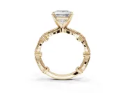 Princess Cut Vintage Milgrain Engagement Ring Setting | Graduated Stations | Yellow Gold