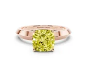 Fancy Yellow Cushion Cut Diamond Solitaire Engagement Ring Set in Rose gold with Flat Band and Prong Setting