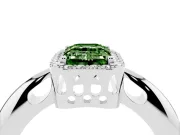 Fancy Green Emerald Cut Diamond Halo Engagement Ring Set in Platinum with Plain Split Shank and Prong Setting