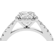 Cushion Cut Diamond Halo Engagement Ring Set in Silver with Pavé Band and Prong Setting