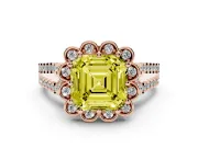 Asscher Cut Floral Halo Engagement Ring Setting for a Fancy Yellow Lab-Grown Diamond | Pavé Split Shank | Rose Gold