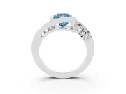 Fancy Blue Princess Cut Diamond Bezel Bypass Ring Set in Platinum with Round Accents