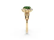 Fancy Green Heart Cut Diamond Halo Engagement Ring Set in Yellow gold with Filigree Band and Prong-Set Center