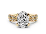 Oval Cut Diamond Solitaire Ring Set in Yellow gold with Milgrain Double Row Round Pavé Band