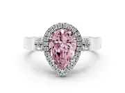 Pear-Shaped Halo Engagement Ring Setting for a Fancy Pink Lab-Grown Diamond | Pavé Panel Shoulders | White Gold