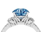 Round Three Stone Engagement Ring Setting for a Fancy Blue Lab-Grown Diamond | Pavé Band | Platinum