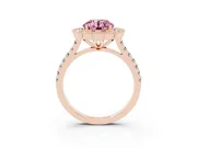 Fancy Pink Round Cut Diamond Milgrain Floral Halo Engagement Ring Set in Rose gold with Pavé Band