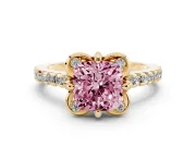 Cushion Cut Floral Petal Engagement Ring Setting for a Fancy Pink Lab-Grown Diamond | Petal Accents | Yellow Gold